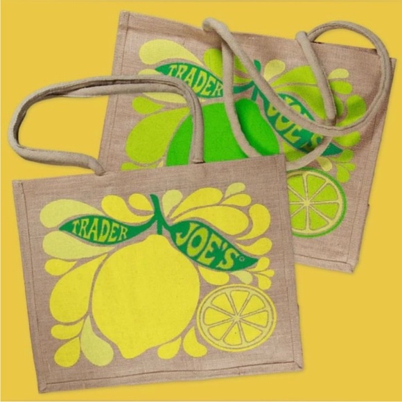 Trader Joe's Jute Green and Yellow lemon lime summer tote Bag NEW - Picture 1 of 5